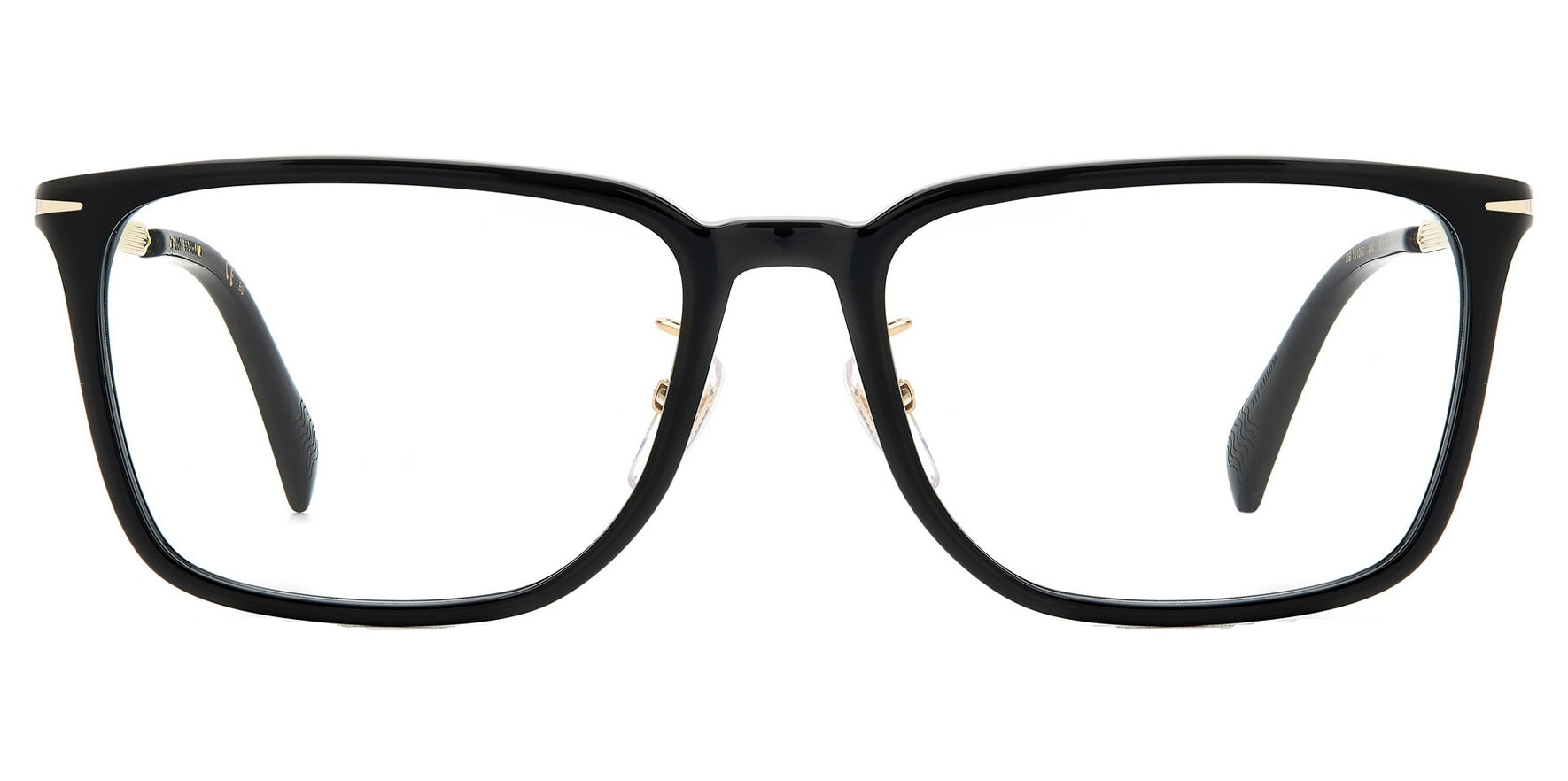 David Beckham Black Soft Square Eyeglass Frames w/ Slim Gold-Tone Titanium Temples