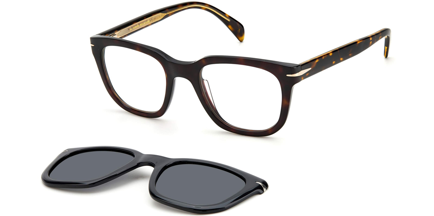 David Beckham Square Eyeglass Frames w/ Polarized Clip-On