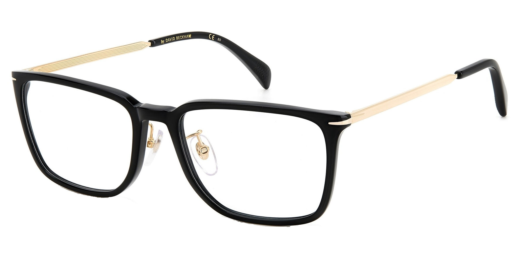 David Beckham Black Soft Square Eyeglass Frames w/ Slim Gold-Tone Titanium Temples