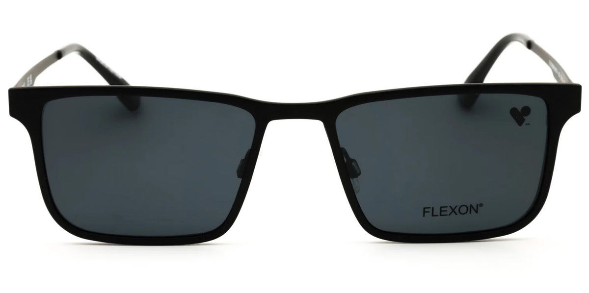 Flexon Memory Metal Rectangle Eyeglasses w/ Polarized Clip-on Shade