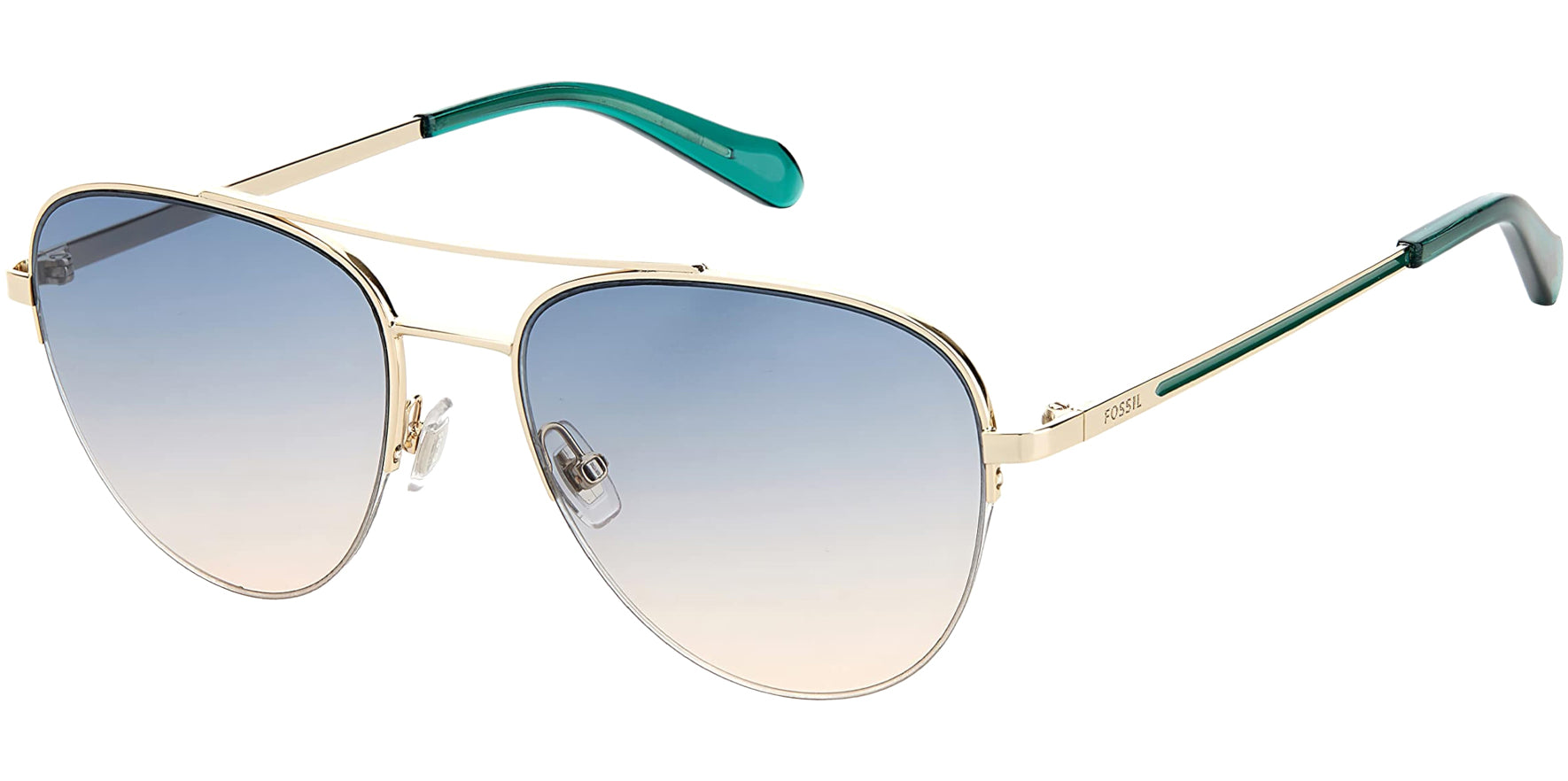 Fossil Gold-Tone Green Semi-Rimless Aviator w/Gradient Lens