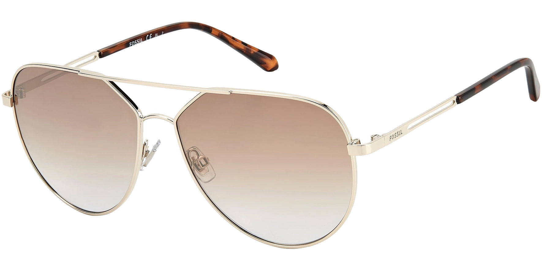 Fossil Light Gold-Tone Aviator w/ Gradient Mirror Lens