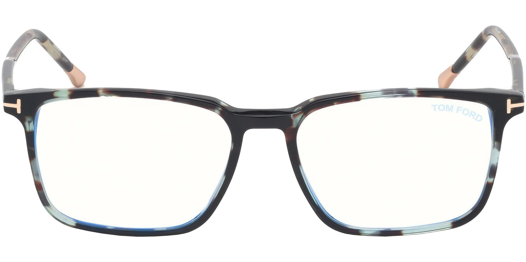 Tom Ford Blue Block Dark Teal Havana Slim Rectangle Eyeglass Frames - Eyedictive