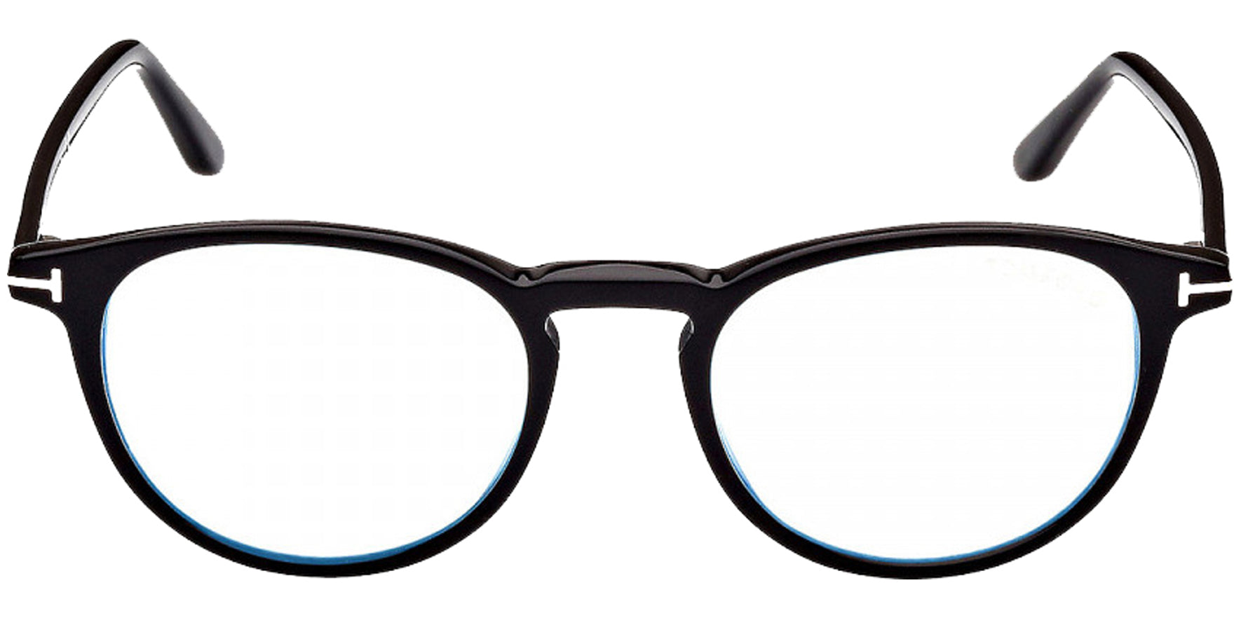 Tom Ford Shiny Black Blue Block Round Eyeglasses