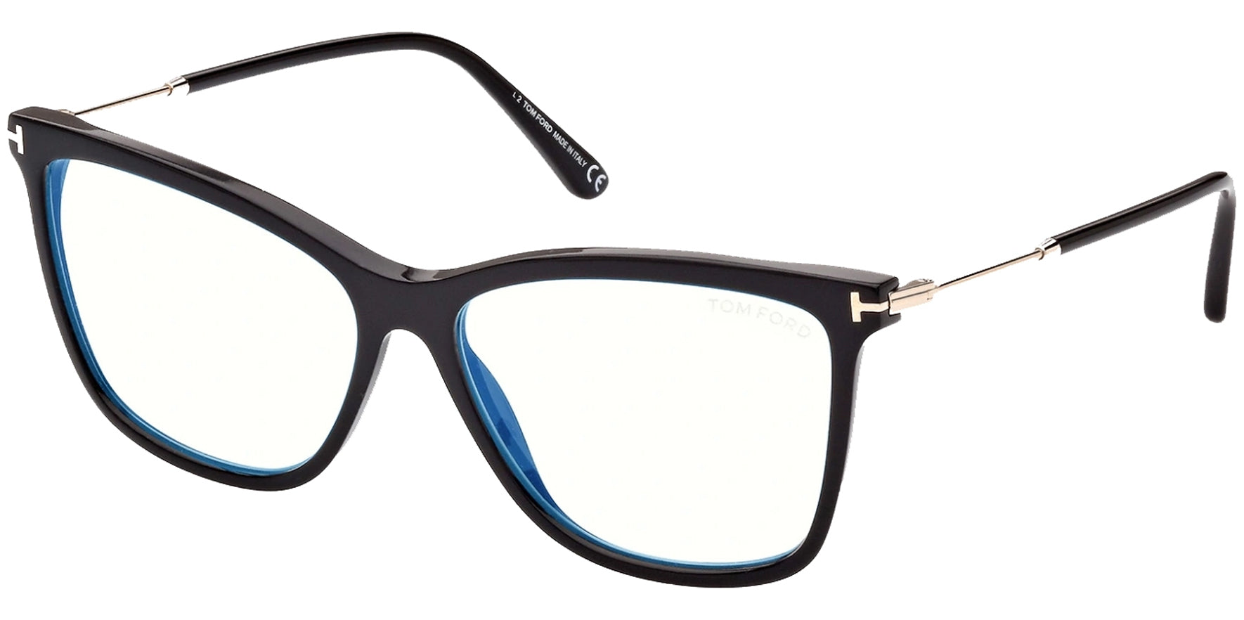 Tom Ford Blue Block Squared Cat-Eye Eyeglass Frames w/ Clip-On Sun Lens