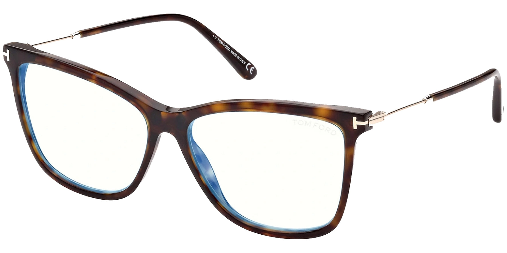 Tom Ford Blue Block Squared Cat-Eye Eyeglass Frames w/ Clip-On Sun Lens