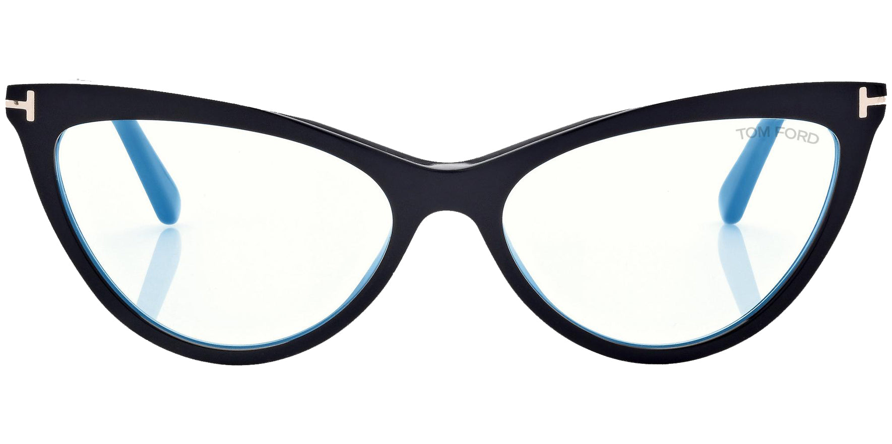 Tom Ford Shiny Black Blue Light Blocking Oval Cat Eye Glasses w/ Gradient Clip On Lens - Eyedictive