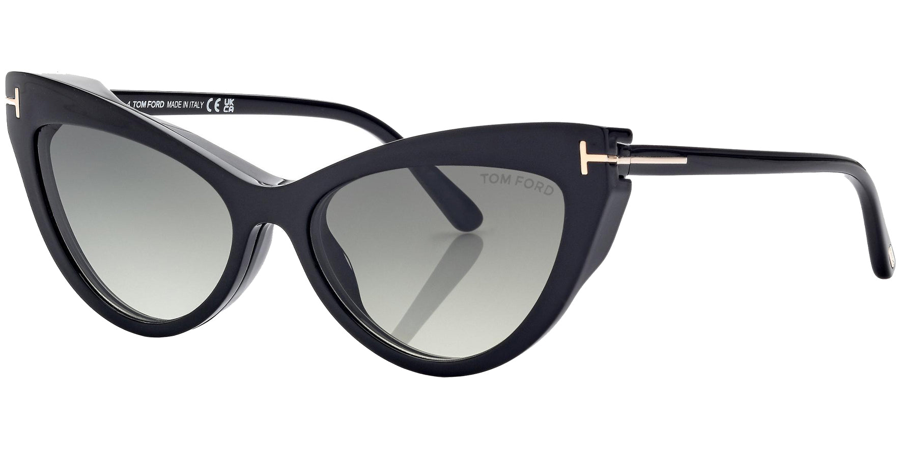 Tom Ford Shiny Black Blue Light Blocking Oval Cat Eye Glasses w/ Gradient Clip On Lens - Eyedictive