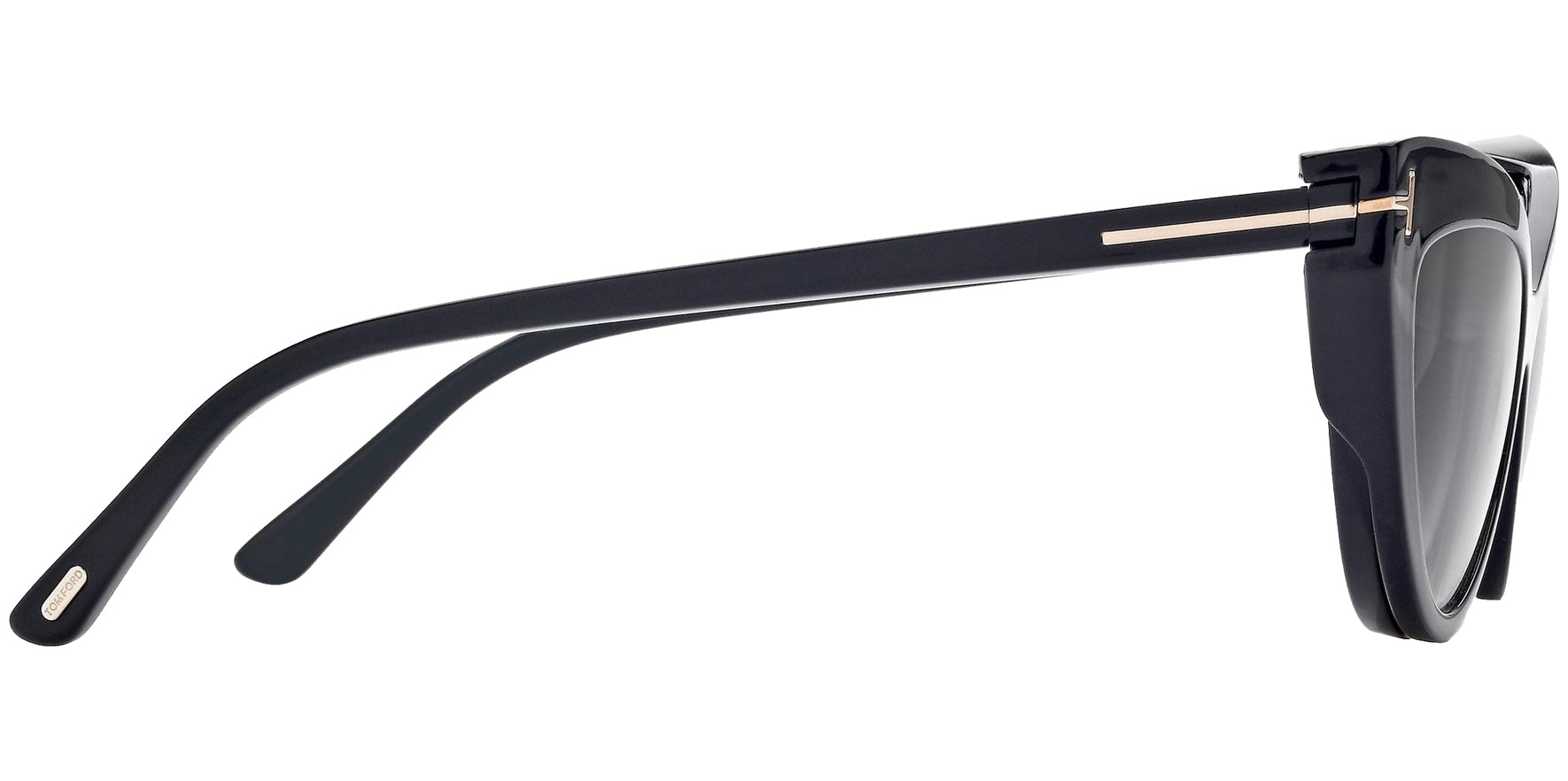 Tom Ford Shiny Black Blue Light Blocking Oval Cat Eye Glasses w/ Gradient Clip On Lens - Eyedictive