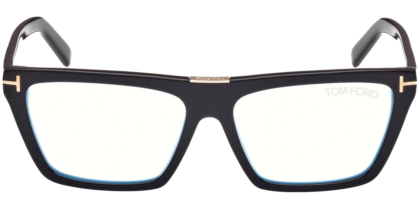 Tom Ford Shiny Black Blue Blocking Geometric Eyeglass Frames