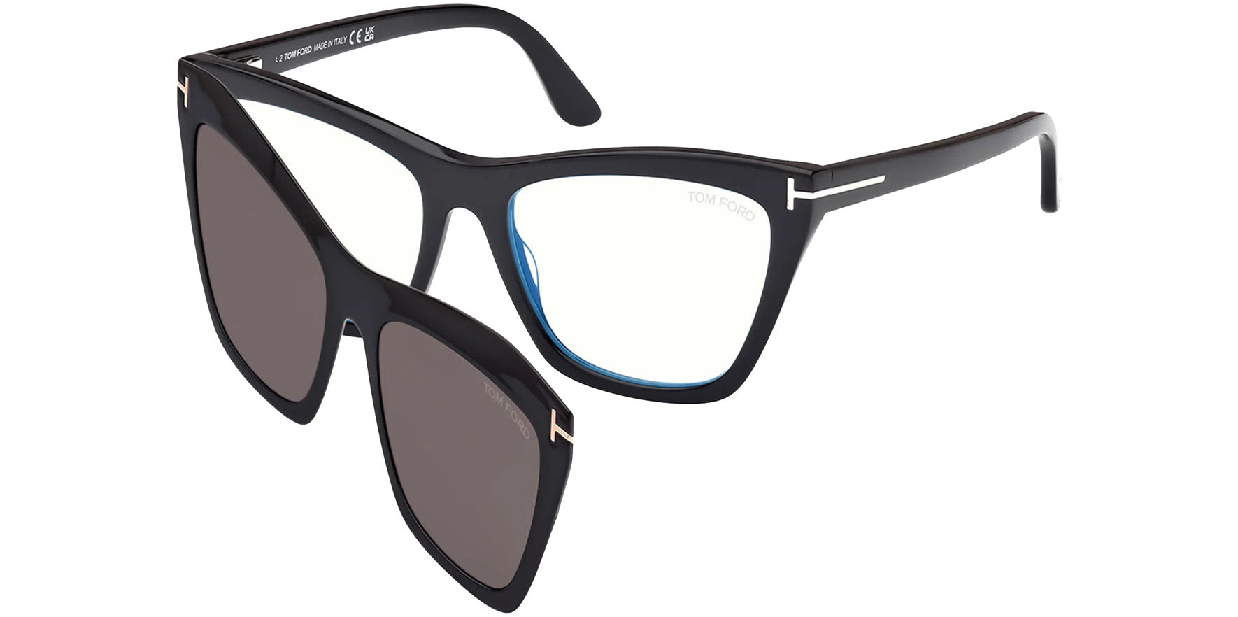 Tom Ford Blue Block Cat-Eye Eyeglass Frames w/ Clip-On Lens