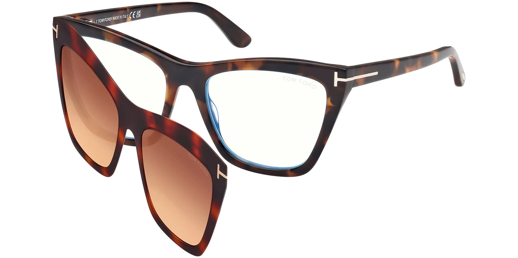 Tom Ford Blue Block Cat-Eye Eyeglass Frames w/ Clip-On Lens