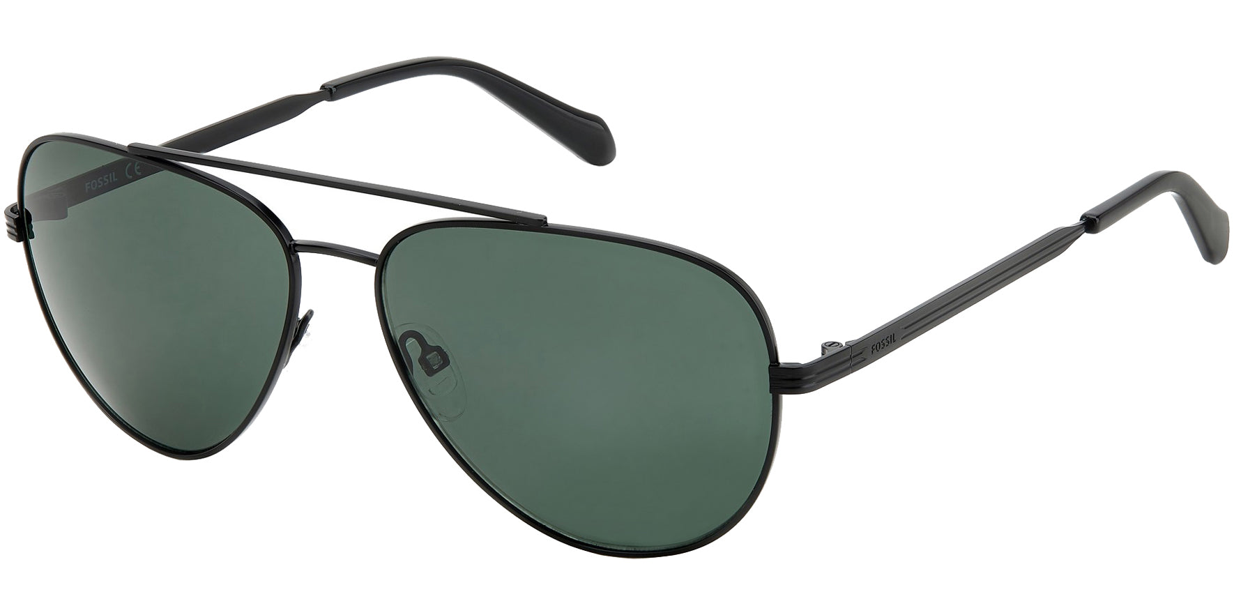 Fossil Matte Black Aviator w/ Slim Temples