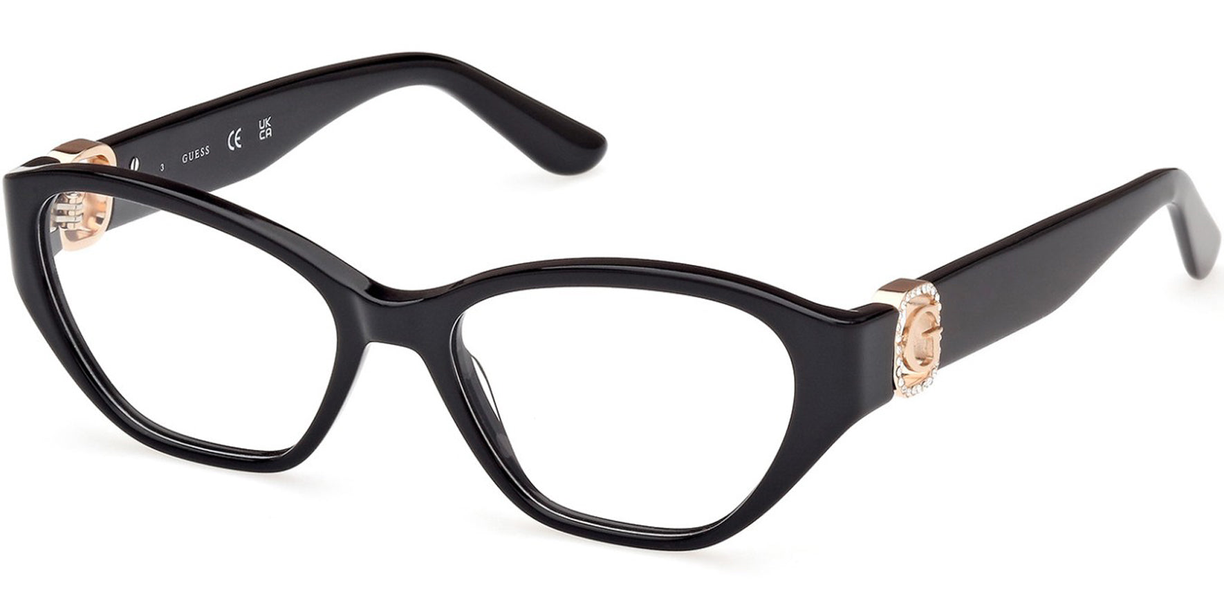 Guess Black Cat-Eye Eyeglass Frames w/ 5-Barrel Steel Hinges