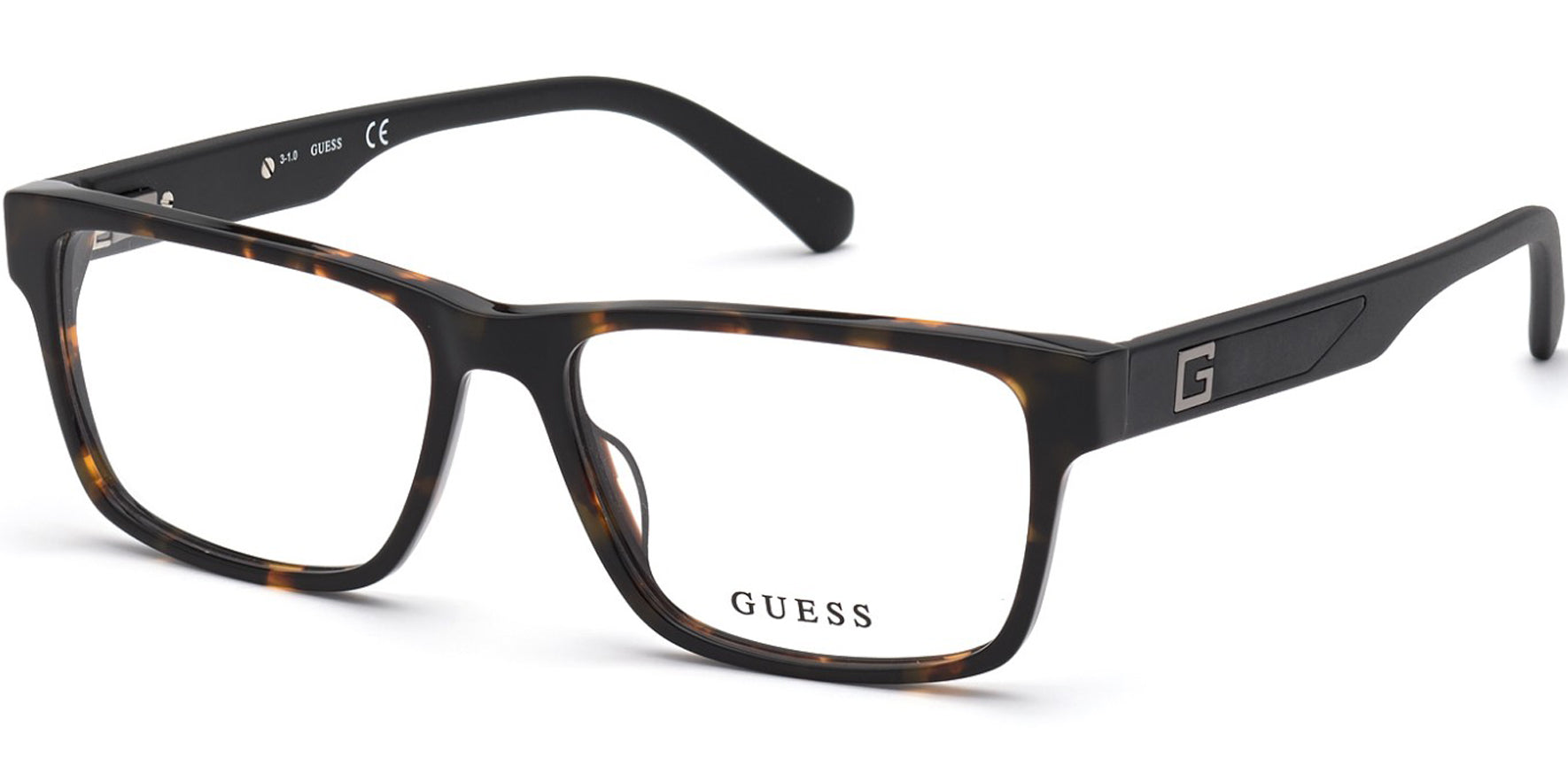 Guess Dark Havana Square Eyeglass Frames w Spring/Flex Hinges