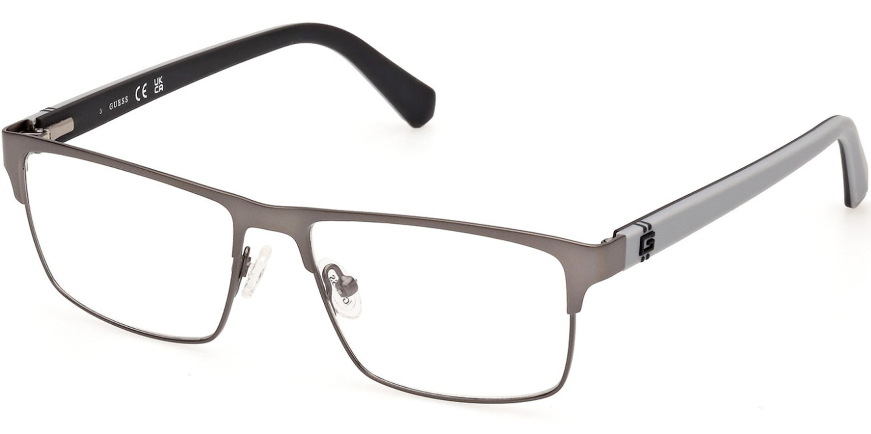 Guess Matte Gunmetal Rectangle Browline Eyeglass Frames