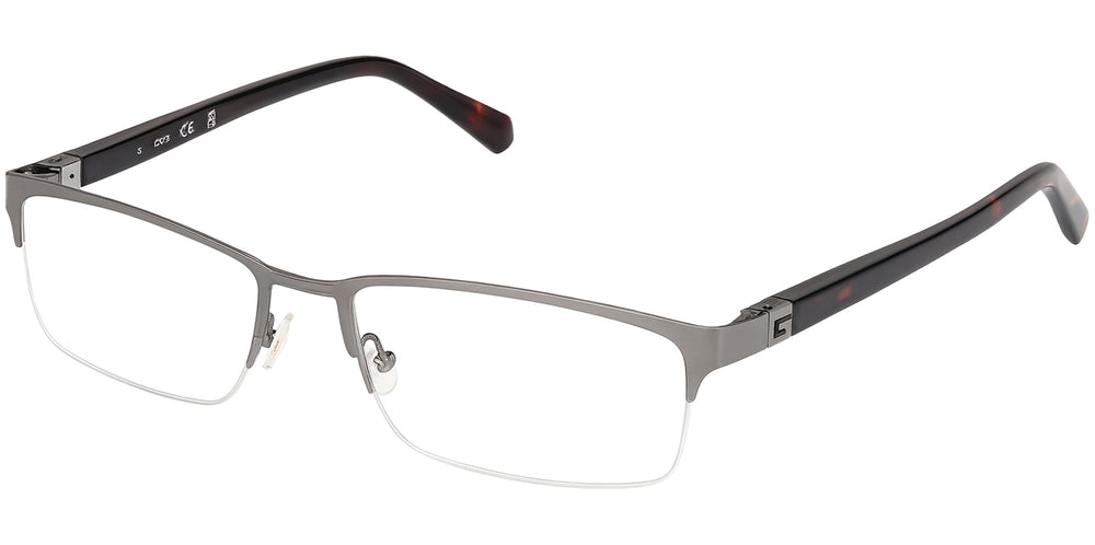 Guess Rectangle Matte Gunmetal Semi-Rimless Browline Eyeglass Frames ...