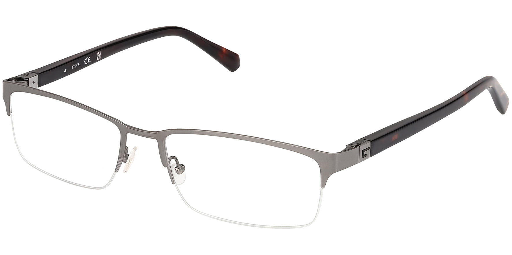 Guess Rectangle Matte Gunmetal Semi-Rimless Browline Eyeglass Frames