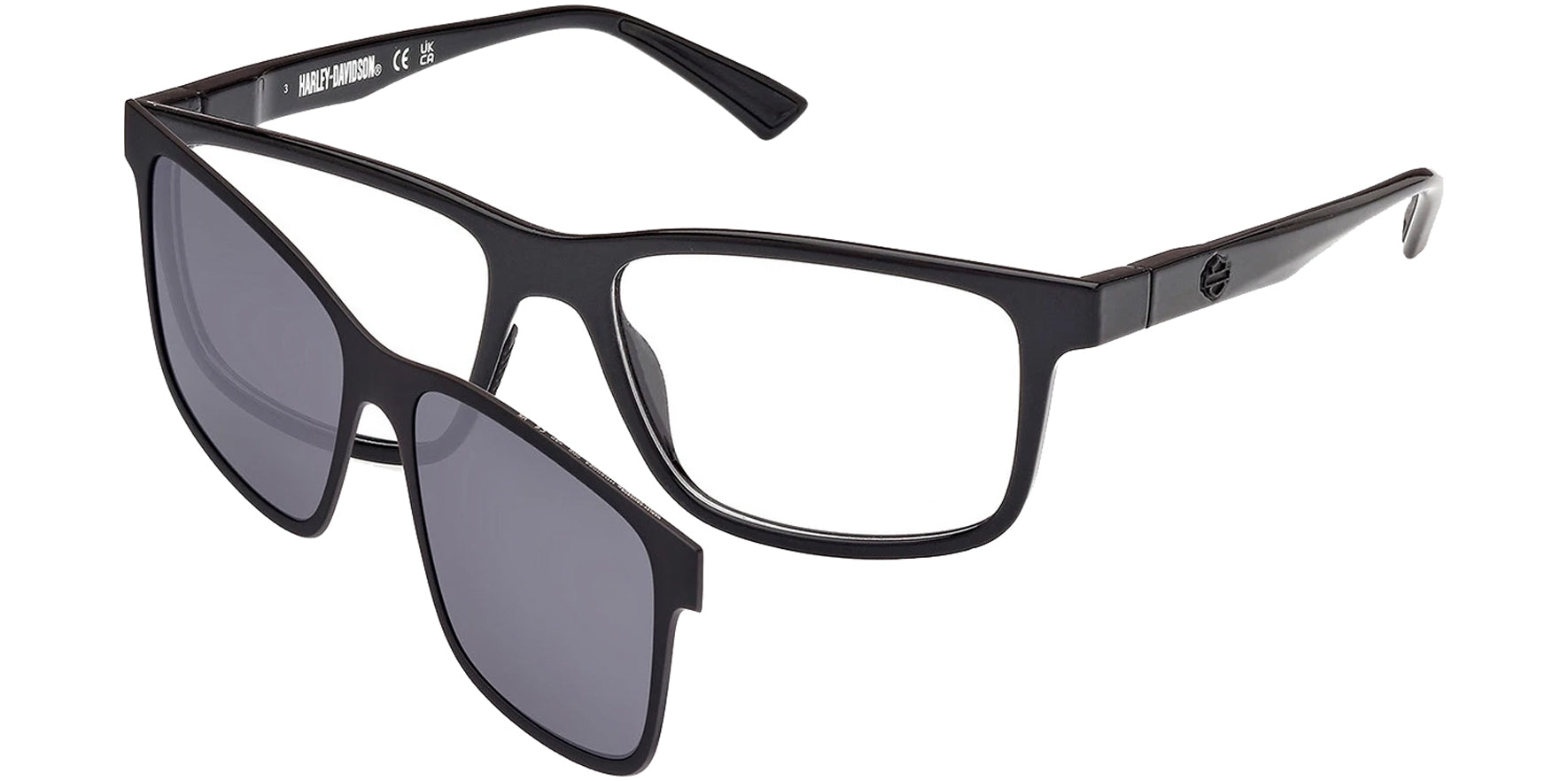 Harley Davidson Oversized Square Eyeglass Frames w/ Polarized Clip-On Lens