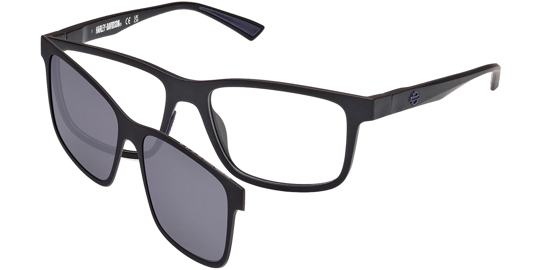 Harley Davidson Oversized Square Eyeglass Frames w/ Polarized Clip-On Lens