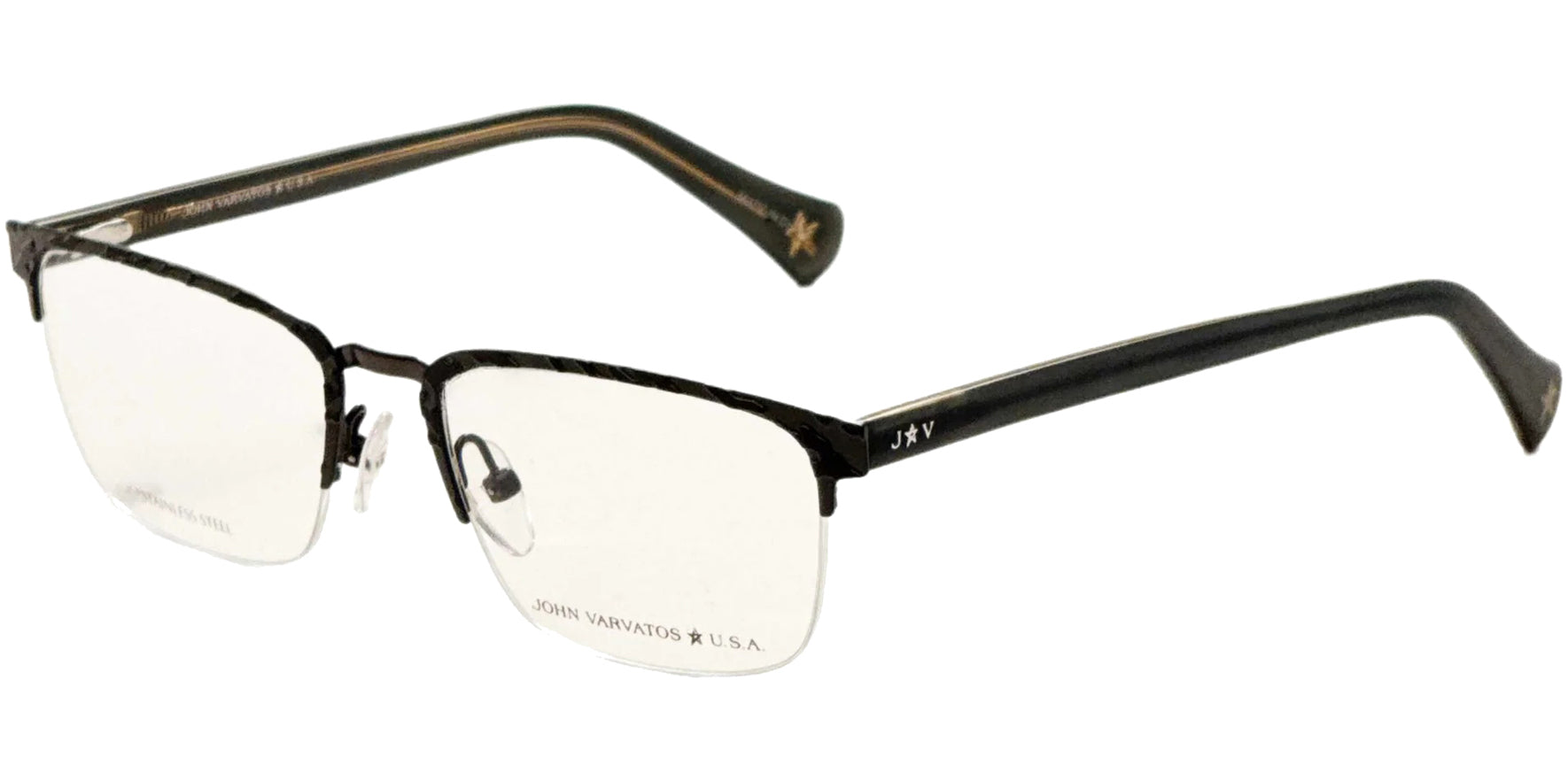 John Varvatos Black/Grey Splatter Semi-Rimless Rectangle Eyeglass Frames