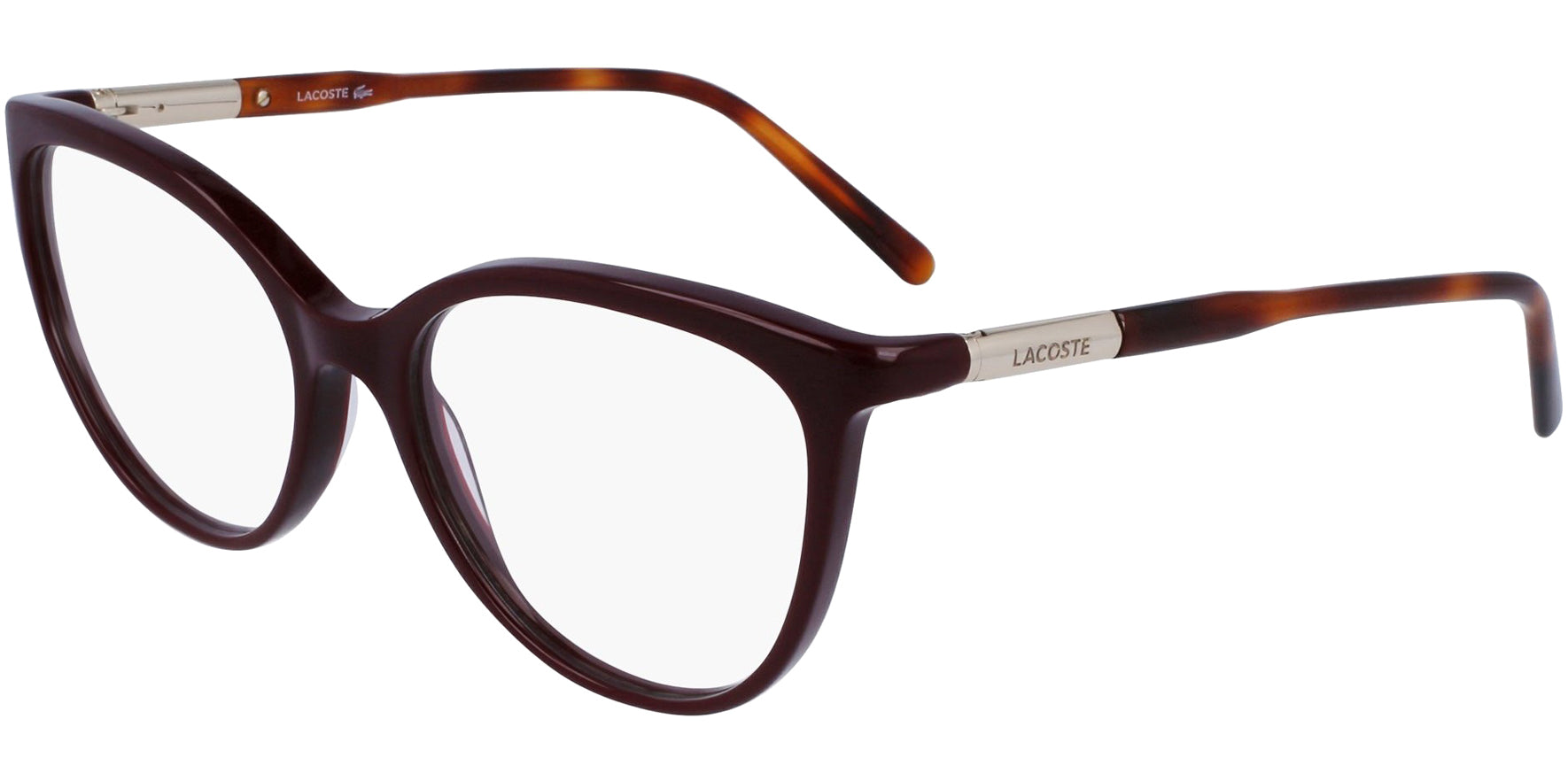 Lacoste Dark Red Cat-Eye Eyeglass Frames w/ Tortoise Temples