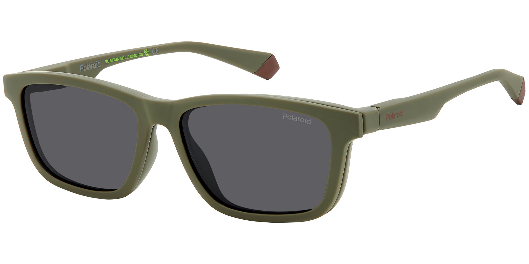 Polaroid Matte Green Square Eyeglass Frames w/ Polarized Clip-On Lens