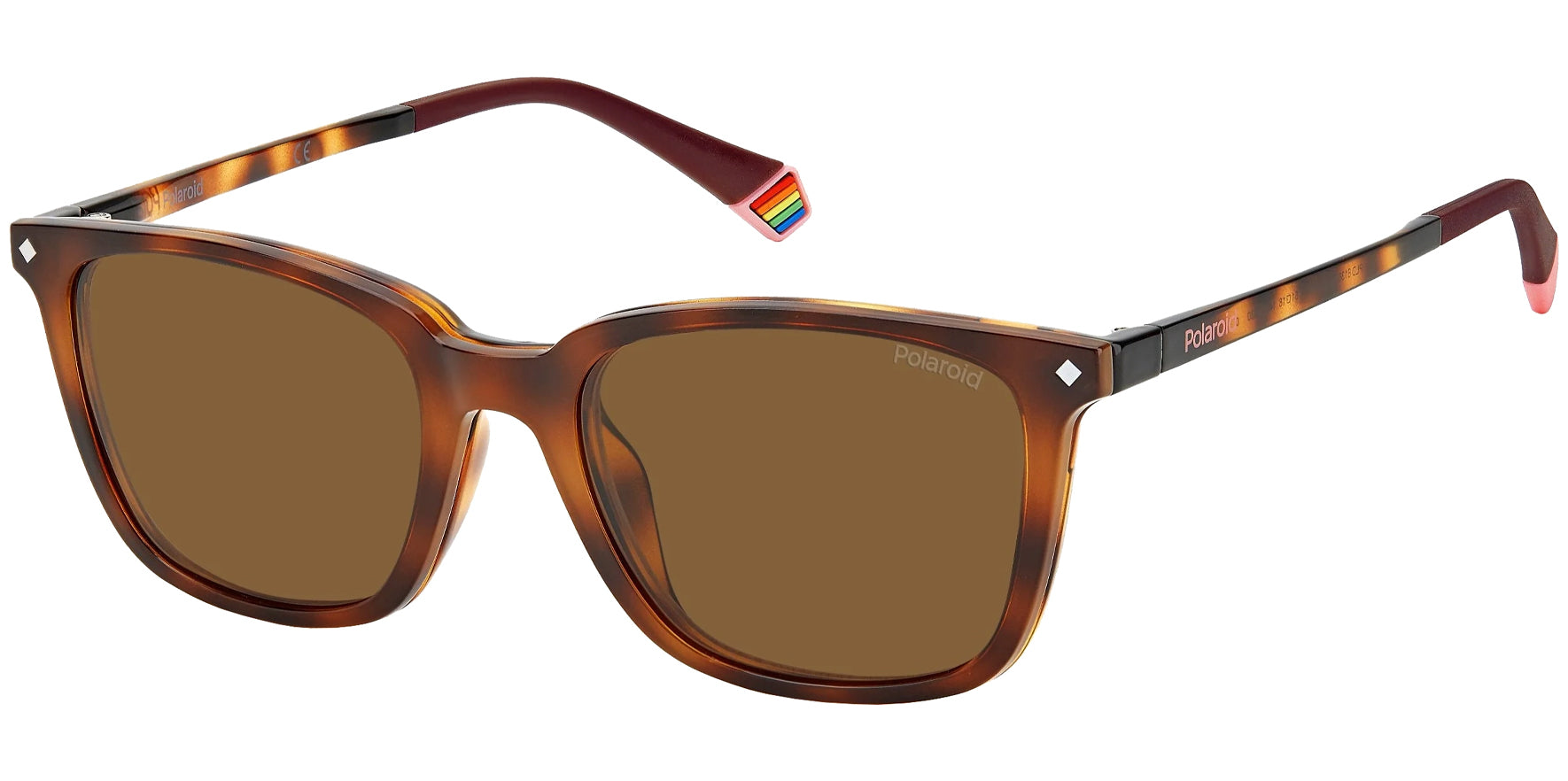 Polaroid Havana Square Eyeglass Frames w/ Polarized Clip-On Lens