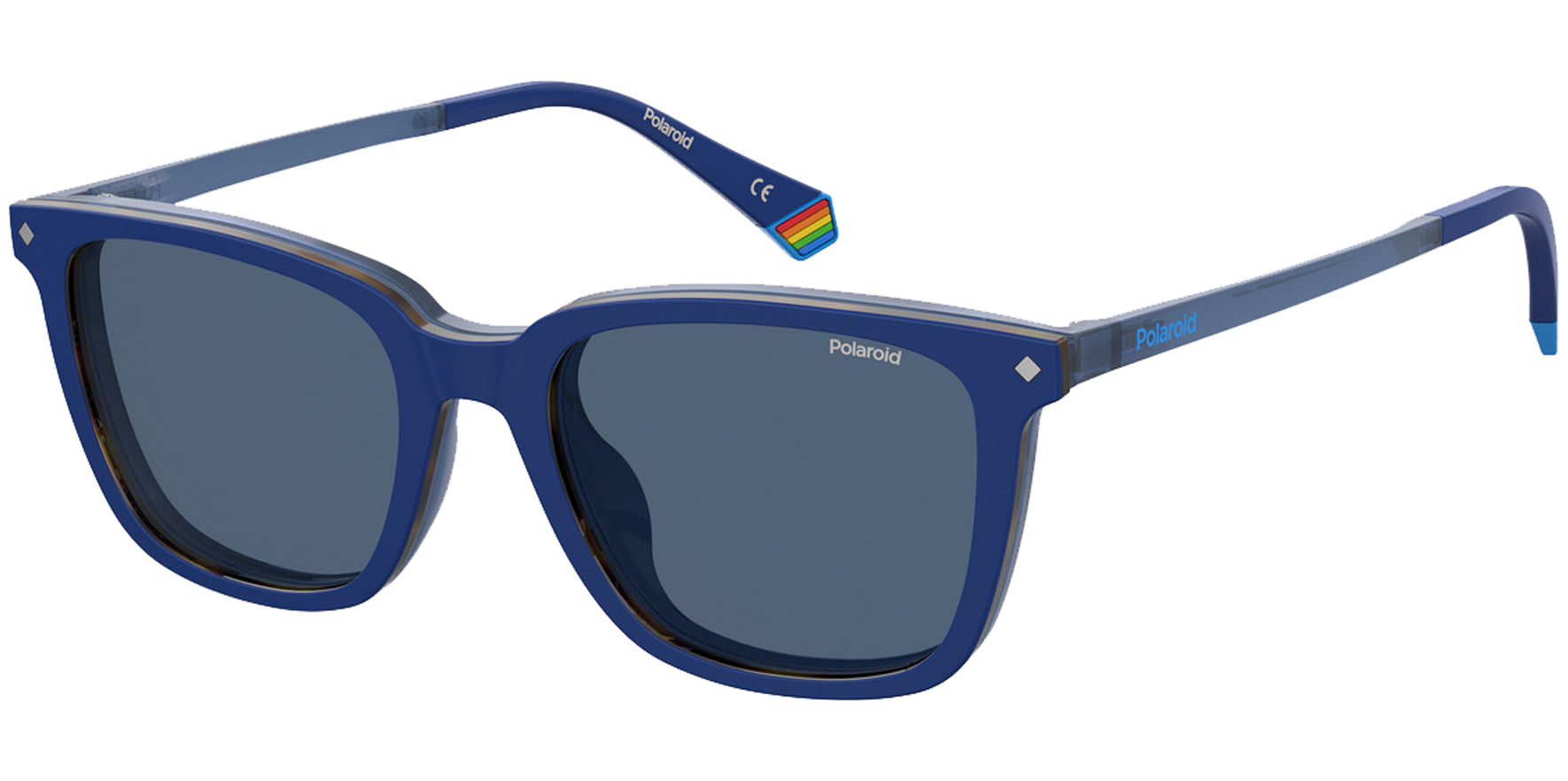 Polaroid Blue Square Eyeglass Frames w/ Polarized Clip-On Lens - Eyedictive