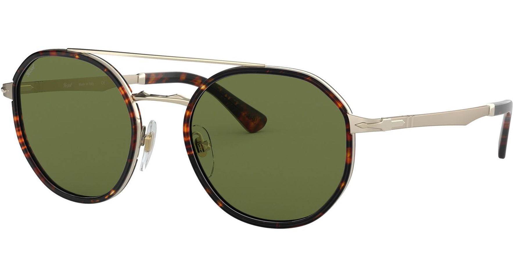 Persol Gold-Tone Round Brow-Bar w/ Glass Lens - Eyedictive