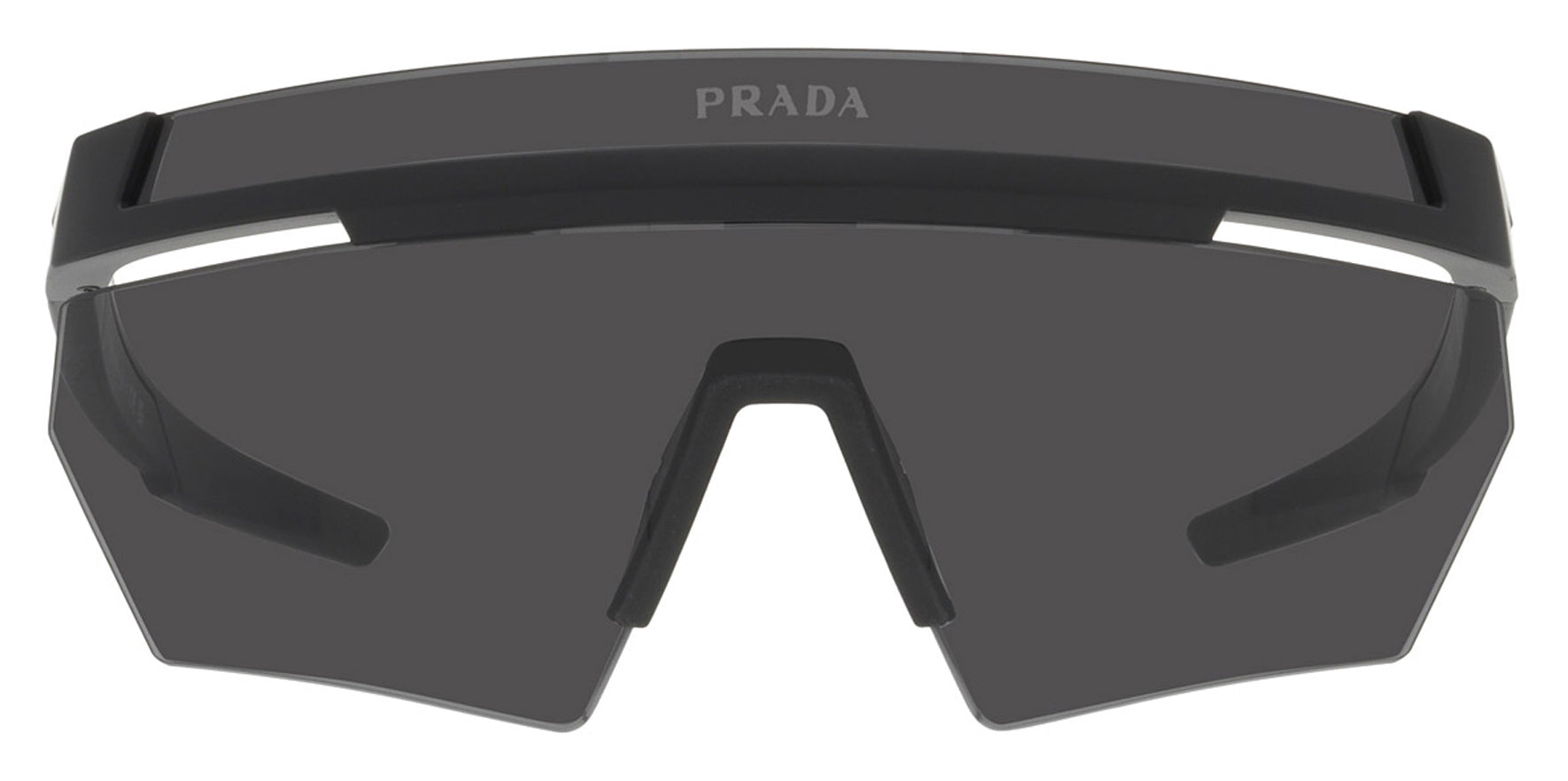 Prada Linea Rossa Matte Black Semi-Rimless Geometrical Shield - Eyedictive