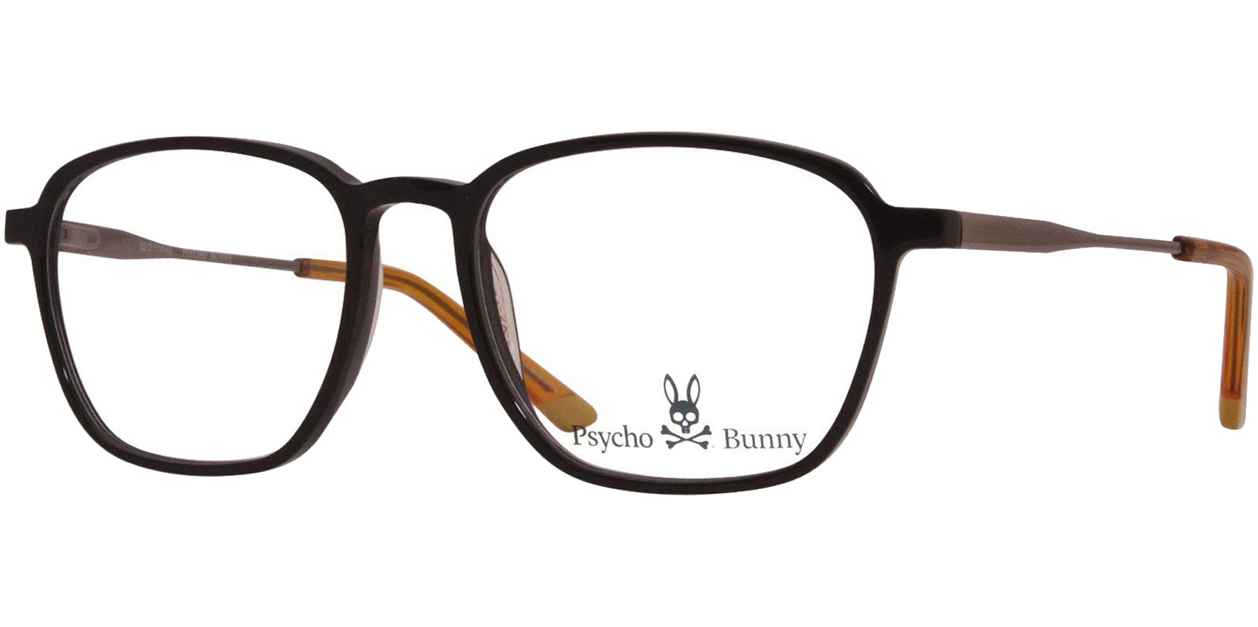 Psycho Bunny Men's Black Soft Square Eyeglass Frames w/ Steel Flex Hinges
