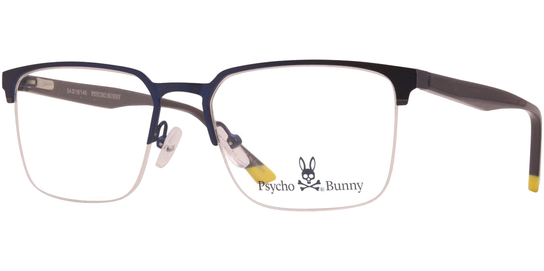 Psycho Bunny Semi-Rimless Square Eyeglass Frames w/ Spring Flex Hinges