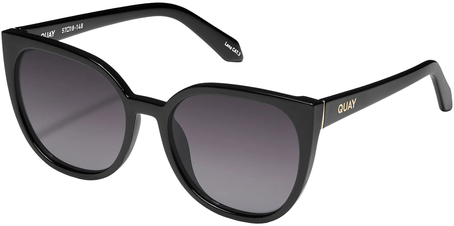 Quay Staycation Polarized Black Rounded Cat-Eye w/ Gradient Lens