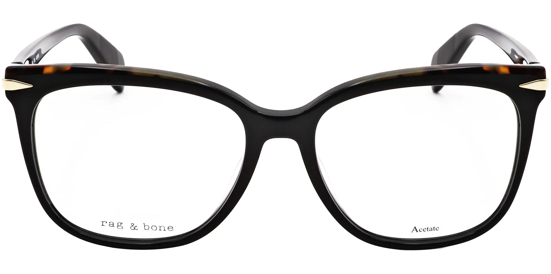 Rag & Bone Black Soft Square Eyeglass Frames w/ Tortoise Browline