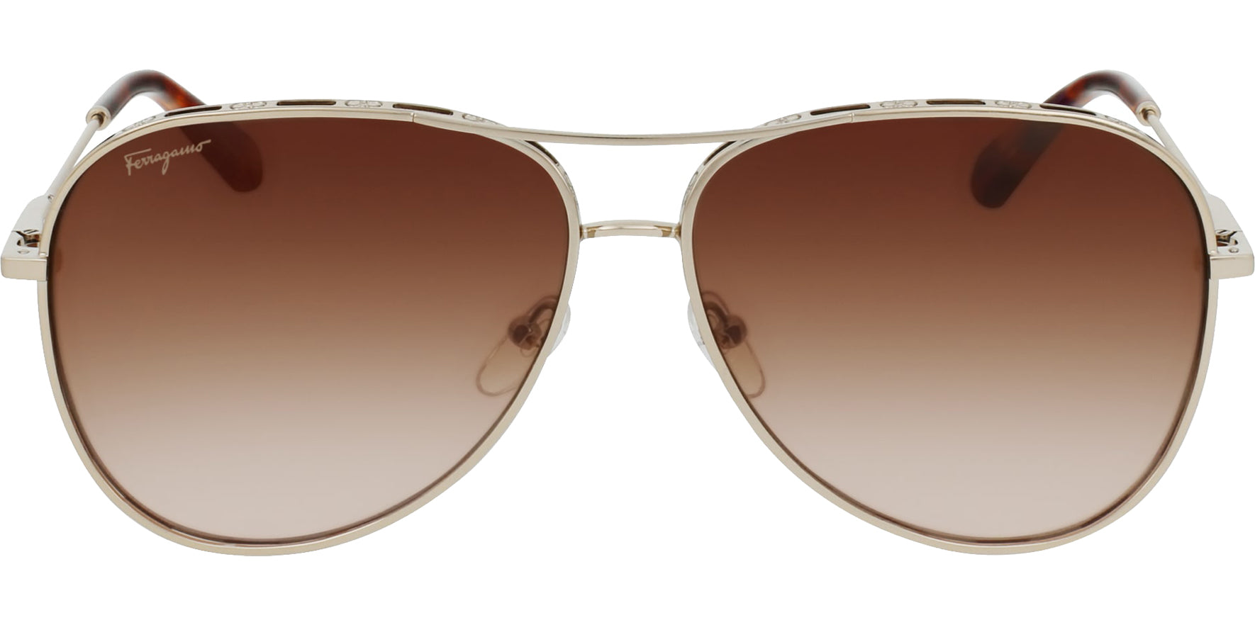 Salvatore Ferragamo Alt Fit Rose Gold-Tone Aviator W/ Gancini Rims - Eyedictive