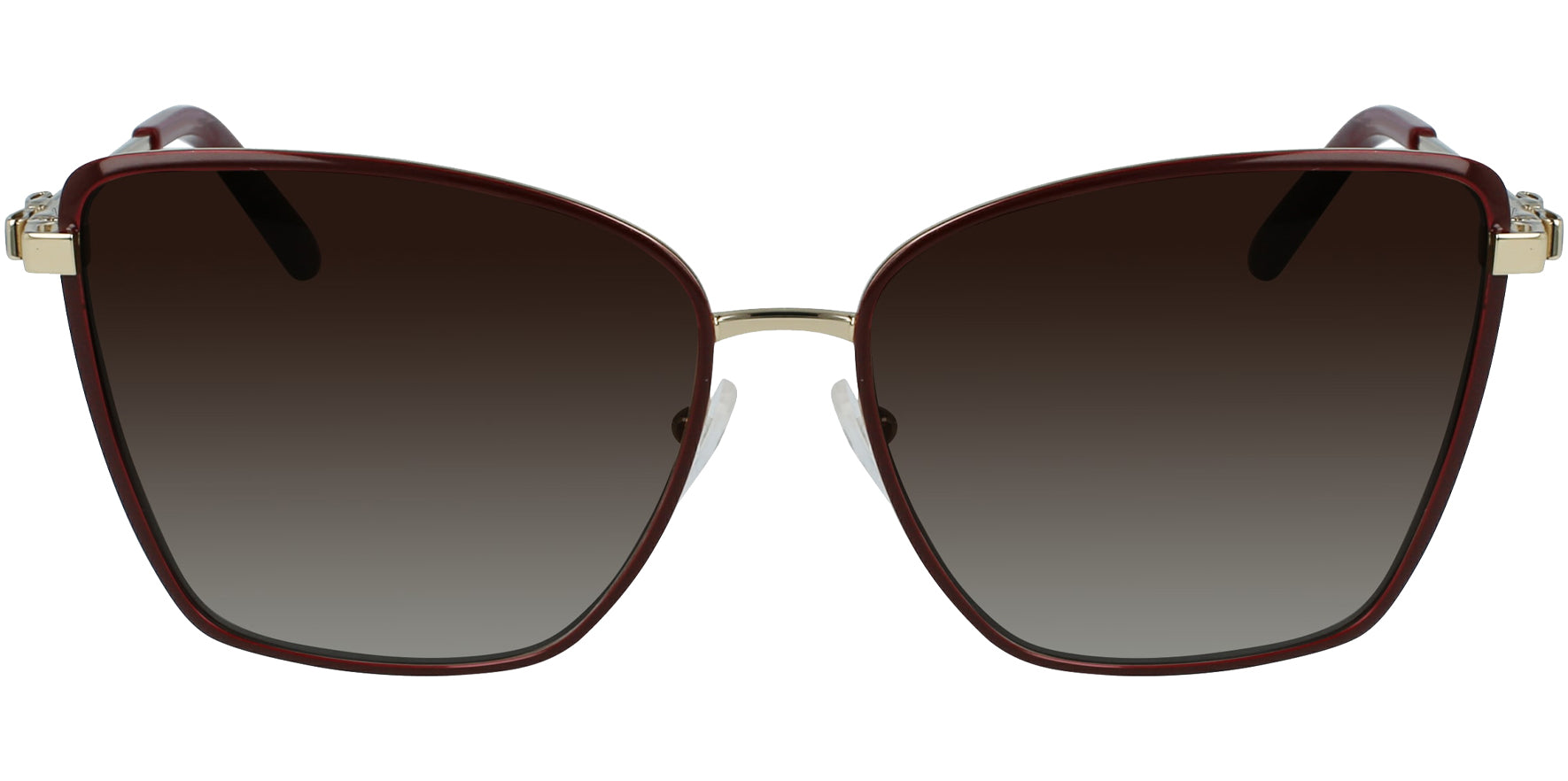 Salvatore Ferragamo Gold-Tone/Burgundy Cat-Eye W/ Gradient Lens