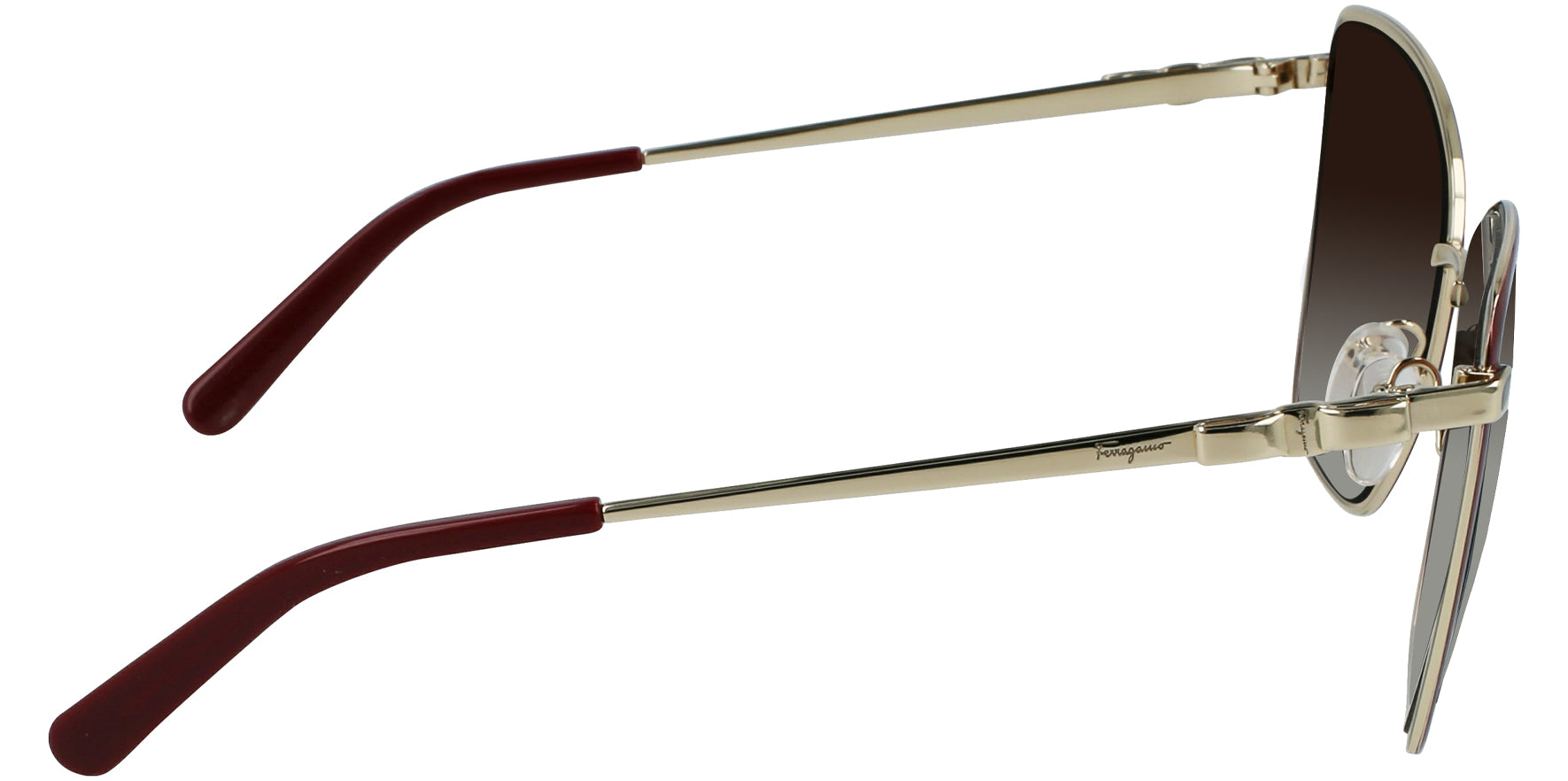 Salvatore Ferragamo Gold-Tone/Burgundy Cat-Eye W/ Gradient Lens