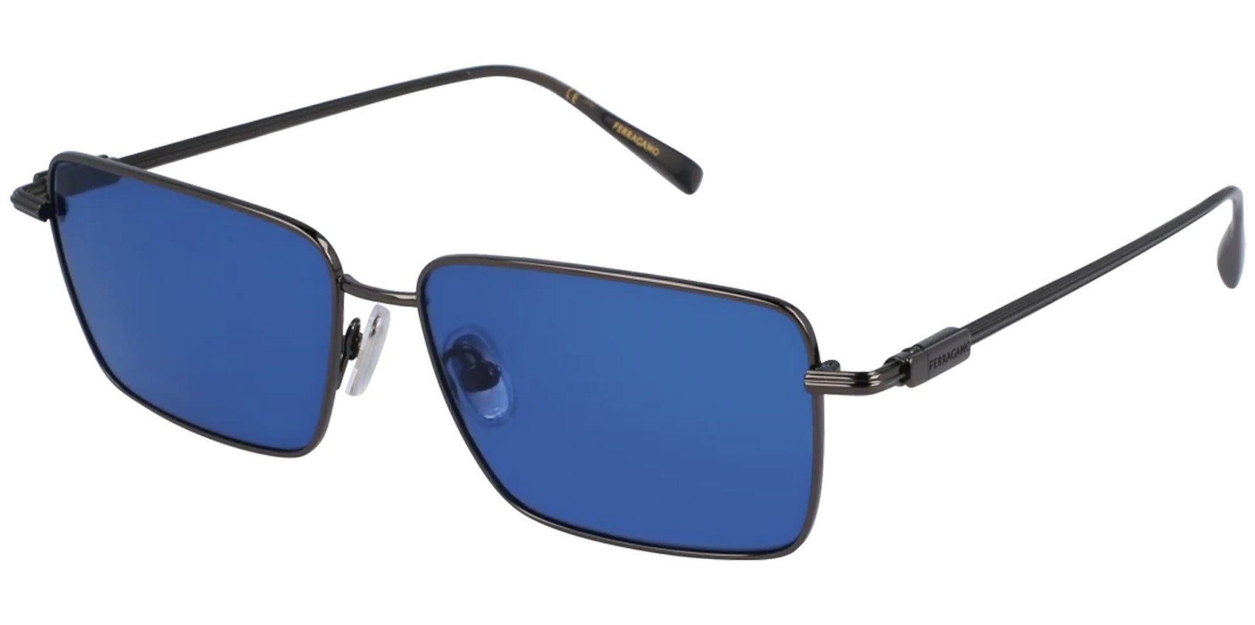 Ferragamo Metal Rectangle w/ Coin Ridged Temples