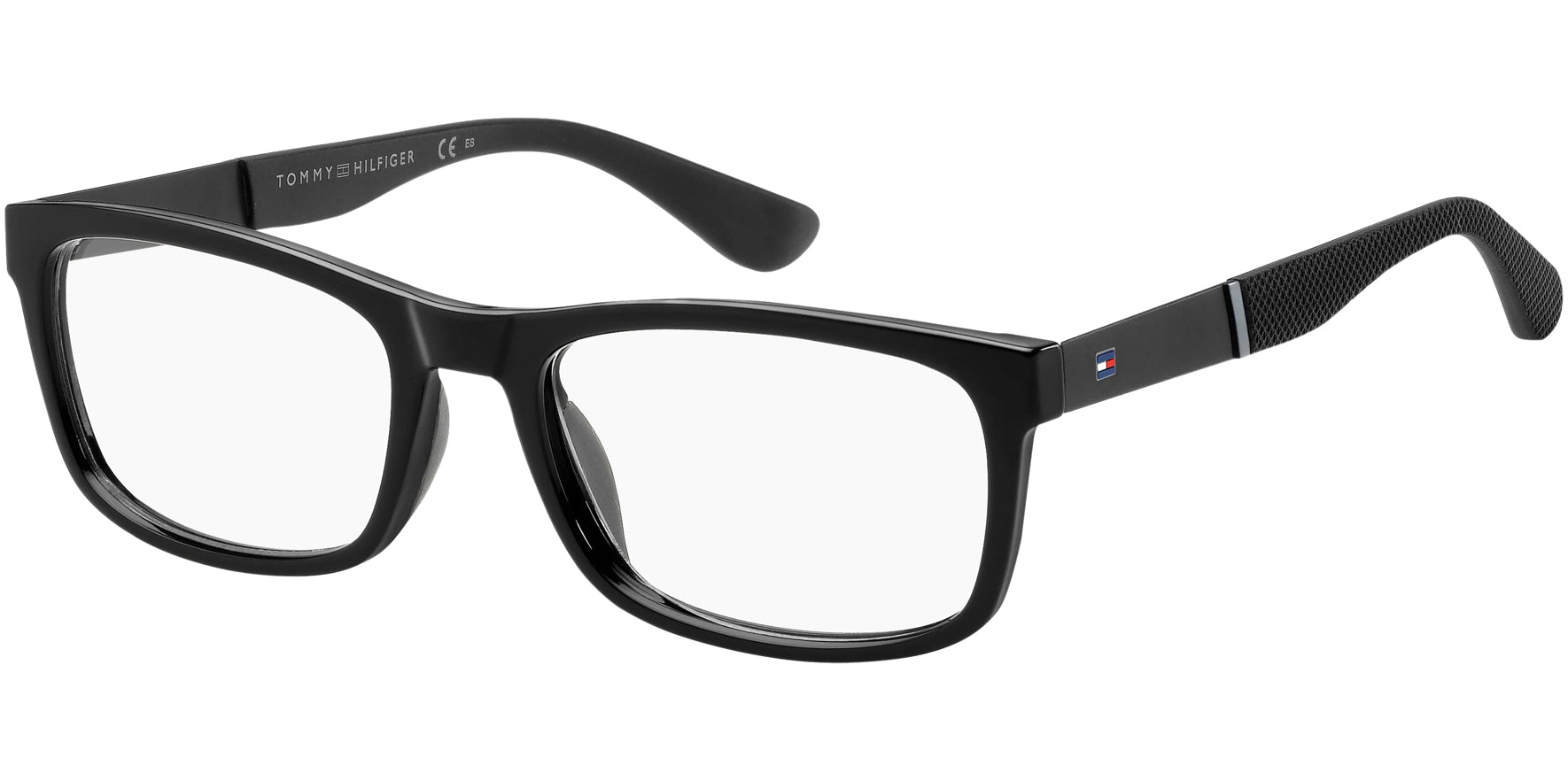 Tommy Hilfiger Black Rectangular Eyeglass Frame w/ Textured Temples