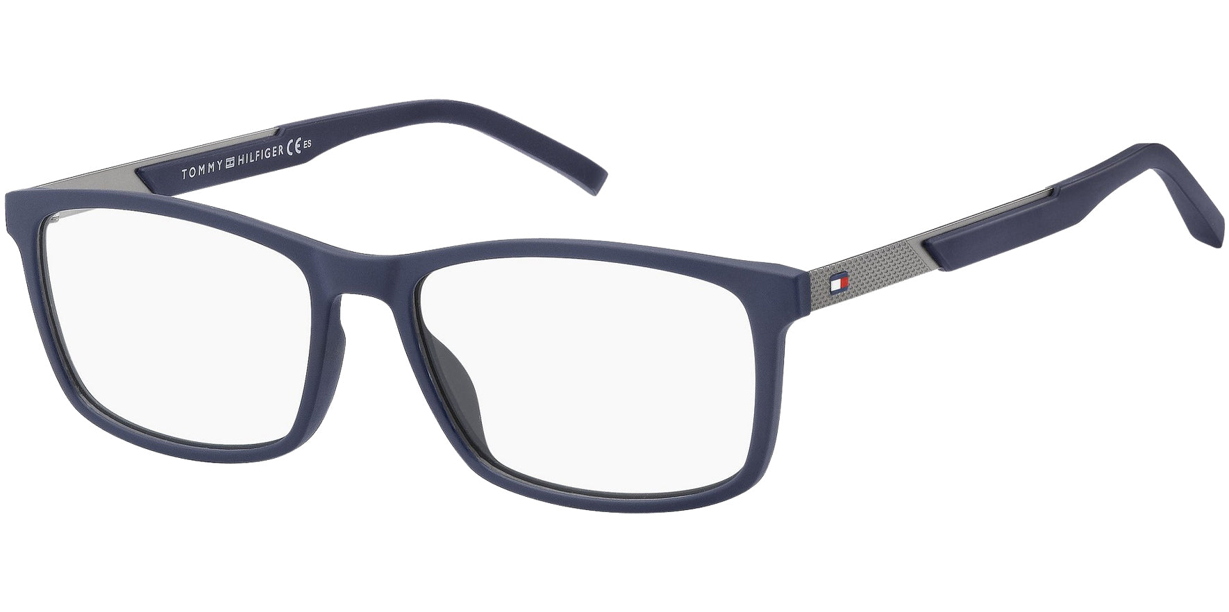 Tommy Hilfiger Matte Blue Soft Rectangle Eyeglass Frame w/ Rubberized Temples