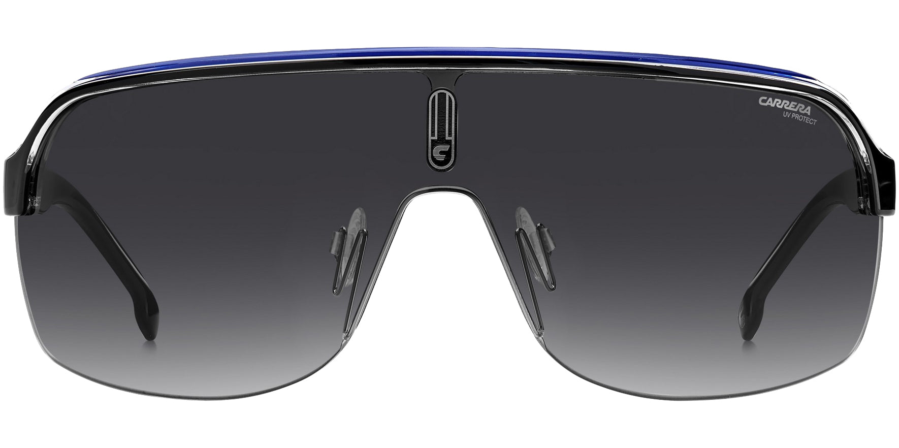 Carrera Black Crystal/Black White Blue Half-Rim Shield w/ Gradient Lens