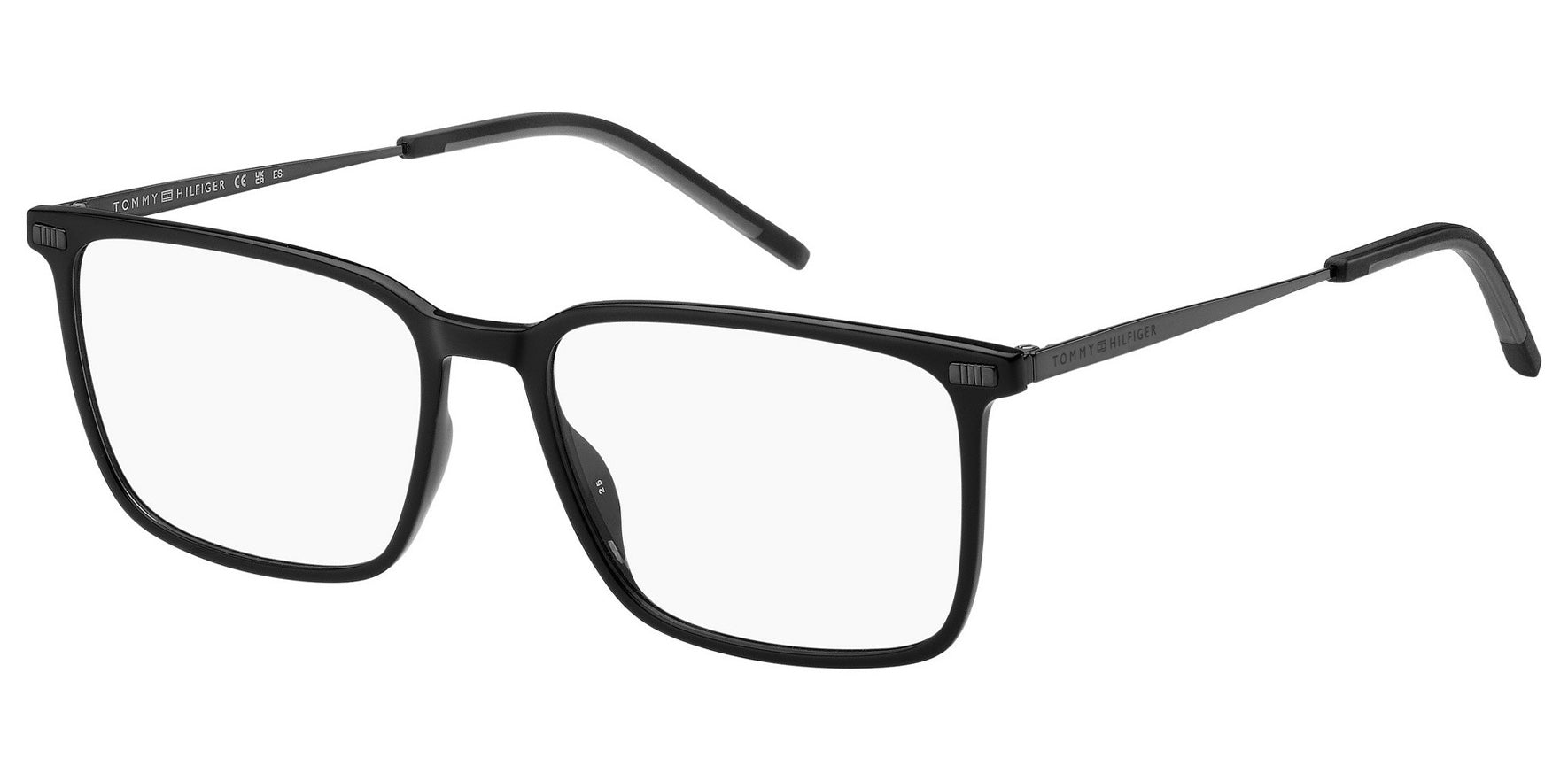 Tommy Hilfiger Black Rectangle Eyeglass Frames w/ Slim Temples