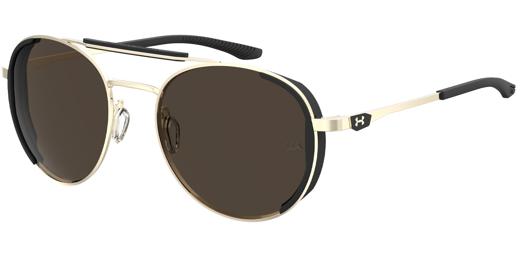 Under Armour Pursuit Tuned Light Gold-Tone Rounded Aviator w/ Side Shields - Eyedictive