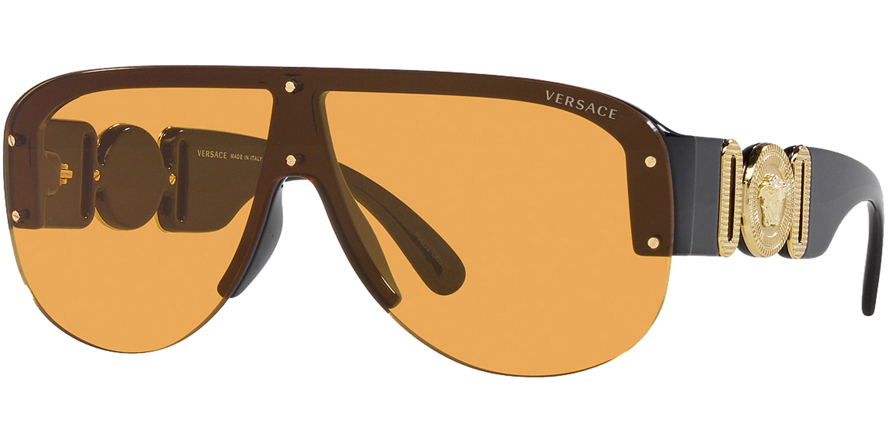 Versace Medusa Biggie Black Pilot w/ Orange Shield Lens - Eyedictive