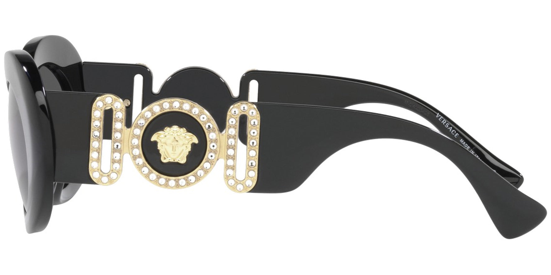 Versace Black Oversize Oval w/ Crystal Temple Detail