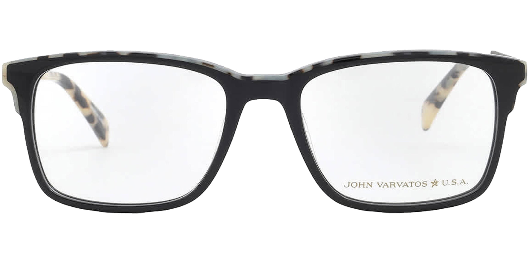 John Varvatos Black Square Eyeglass Frames w/ Smoky Tortoise Brow-Line