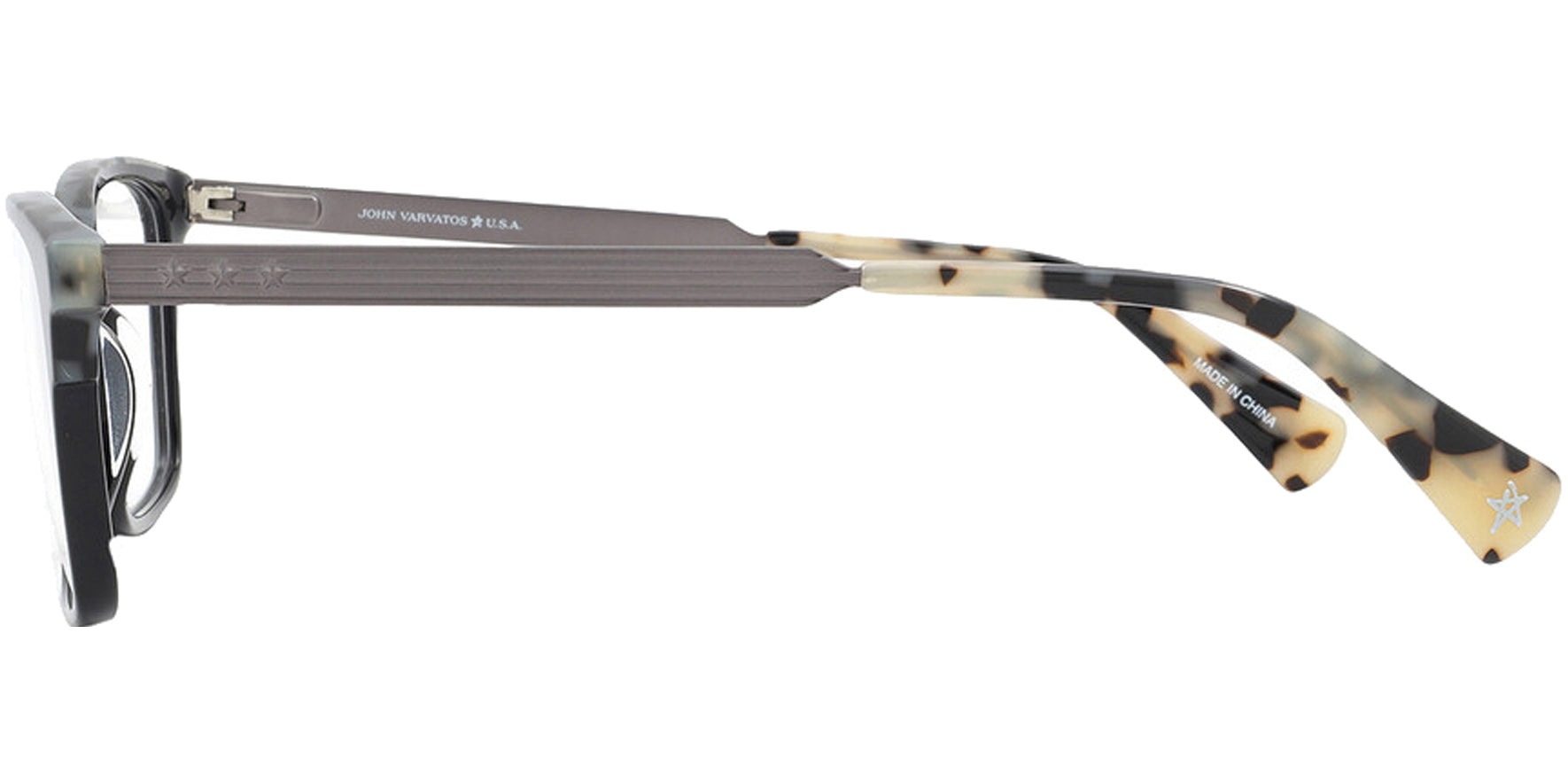 John Varvatos Black Square Eyeglass Frames w/ Smoky Tortoise Brow-Line