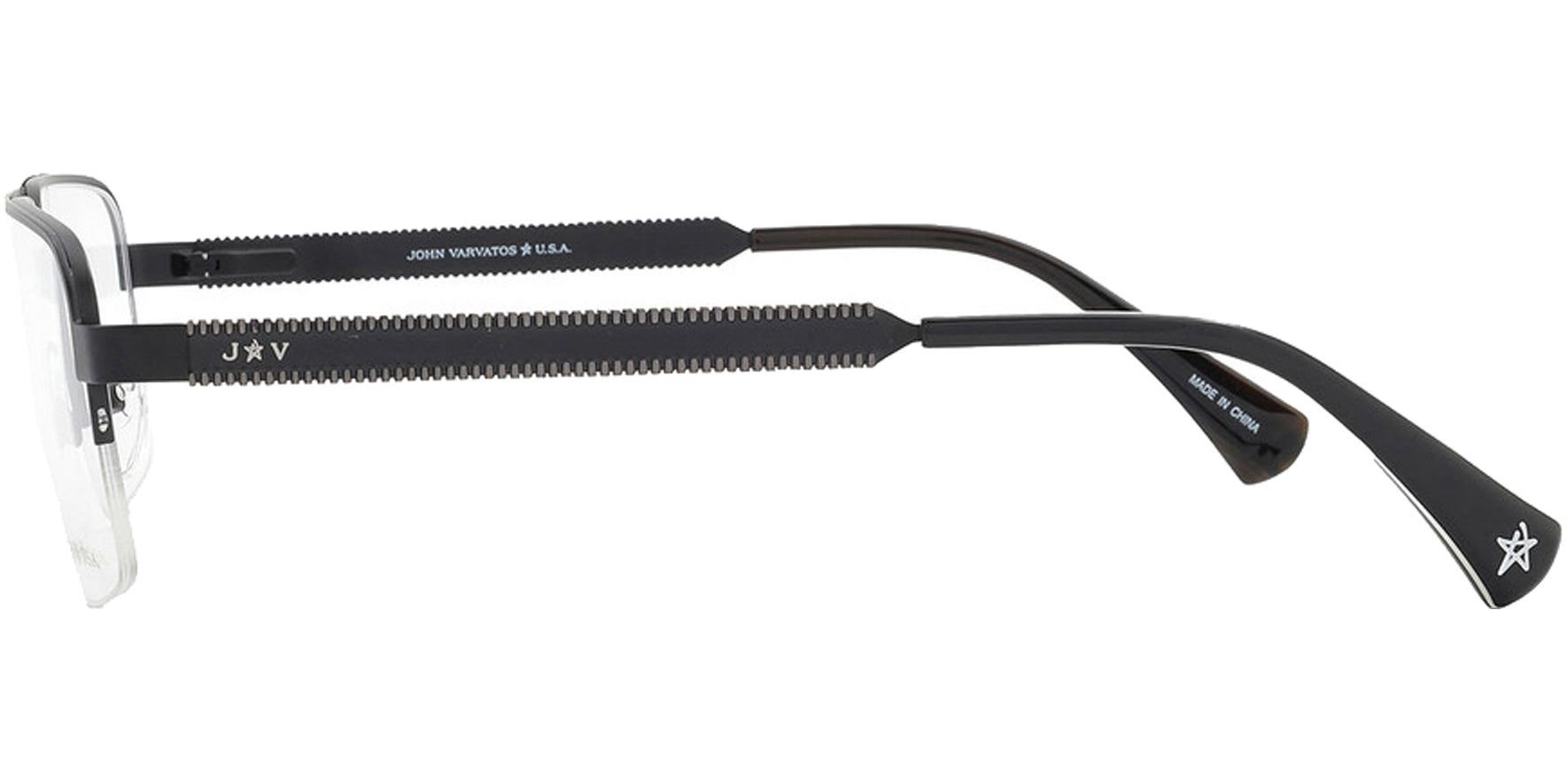 John Varvatos Black Semi-Rimless Pilot Eyeglass Frames