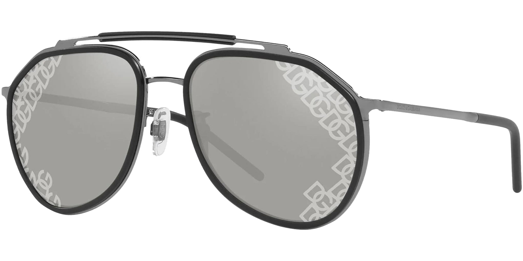 Dolce & Gabbana Gumetal/Matte Black Aviator w/ Logo Pattern Lens - Eyedictive